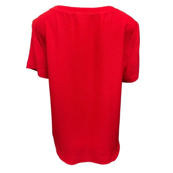 Medium Ann Taylor Short Sleeve Round Neck Blouse Red Pullover - Picture 8 of 10